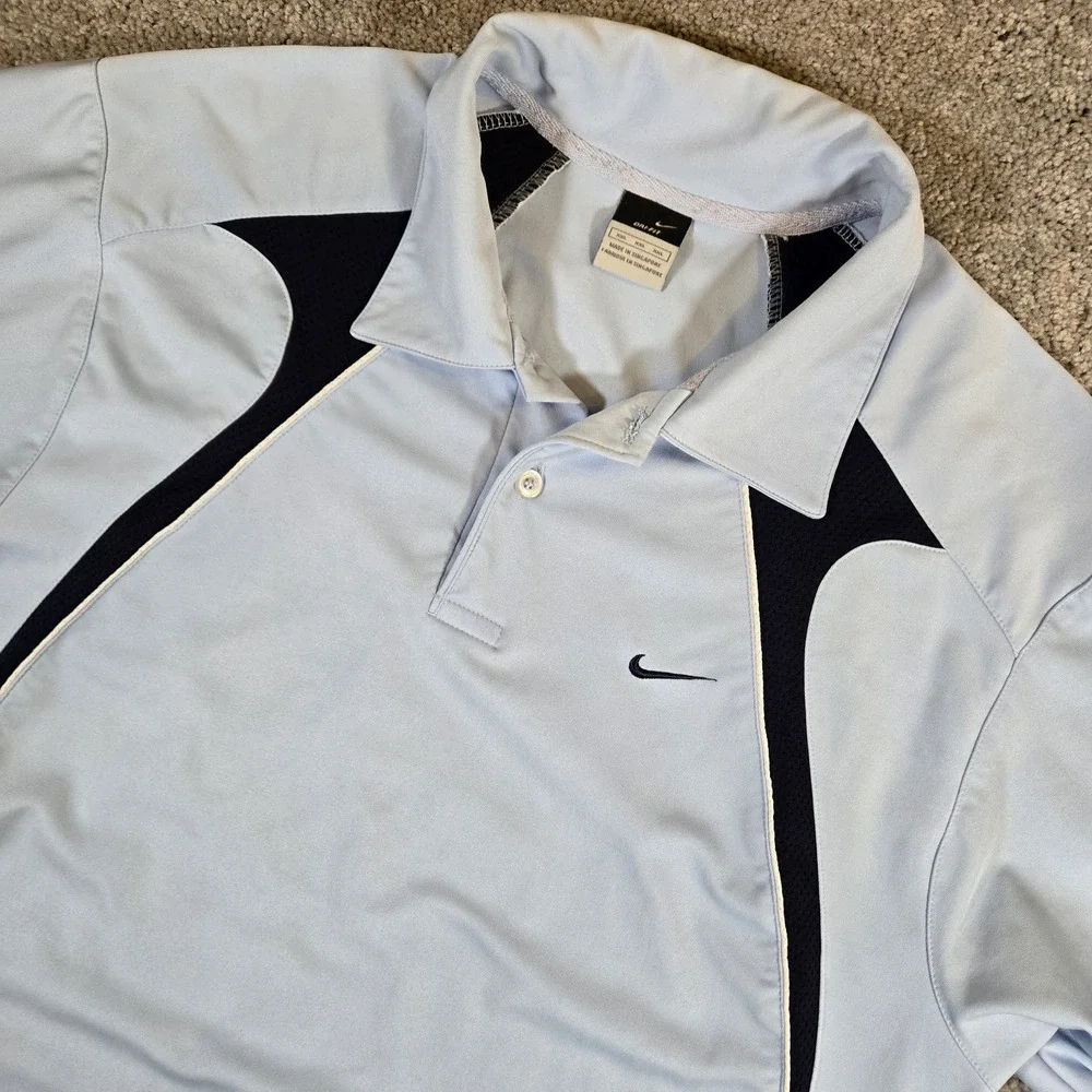 Nike Golf Tour‎ Performance Mens 2XL Black Light Blue Stripe Short Sleeve Polo